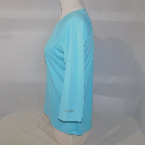 Columbia PFG Omni-Shade Womens M Aqua Blue 1/4 Sleeve Top Shirt - Picture 7 of 10